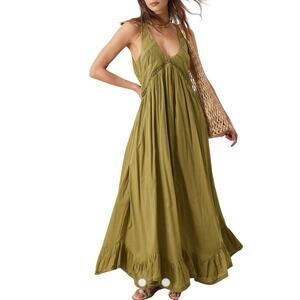 ASOS DESIGN Olive Hanky Hem Maxi Dress Scoop Neck Boho Chic Party Dress-Size 10